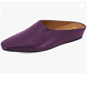 WoWagas  Women Mules Low Wedge Heels Slippers Square Toe Slip On Shoe Purple